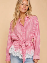 Load image into Gallery viewer, J.nna - Striped Lace-Hem Blouse

