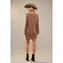 Load image into Gallery viewer, Blue B - Faux Suede Beaded Tunic Dress - Mocha
