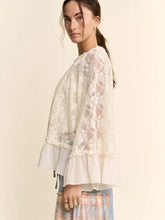 Load image into Gallery viewer, Davi &amp; Dani - Sheer Lace Bell Sleeve Blouse Round Neckline
