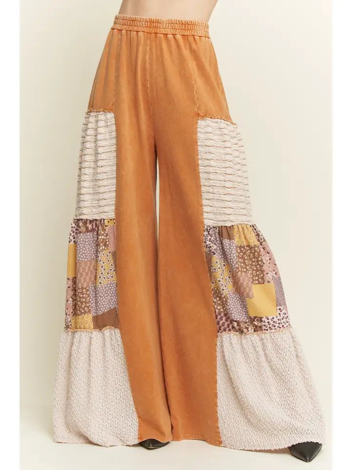 J. Her - Mineral washed Patchwork Boho Tiered Flair Pants