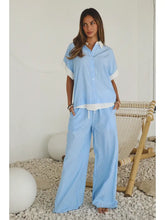 Load image into Gallery viewer, Oddi -Striped Button-Down Top &amp; Wide-Leg Pants Set
