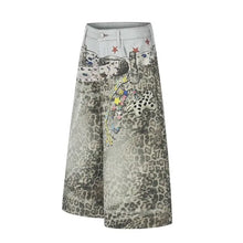 Load image into Gallery viewer, HCB - Leopard Print Wide Leg Denim Midi Shorts Chic

