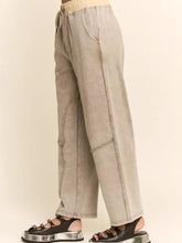 Load image into Gallery viewer, Davi &amp; Dani - Washed French Terry Contrast Waist Barrel Pants Ash Khaki
