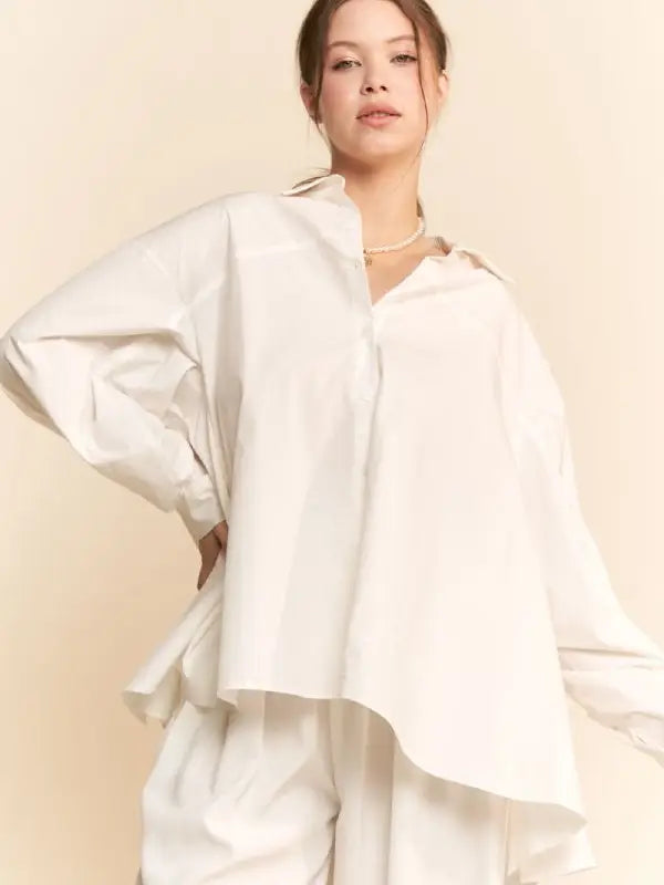 Davi & Dani - White  Blouse Button Long Sleeve Shirts