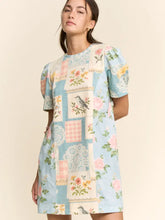 Load image into Gallery viewer, Davi &amp; Dani - Vintage Patchwork Round Neck Puff Sleeve Top
