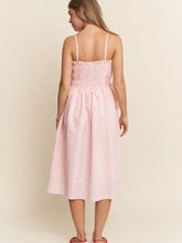 Load image into Gallery viewer, J.NNA - Checkered Smocked Ribbon Midi Dress
