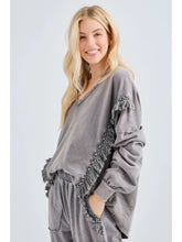 Load image into Gallery viewer, j. Her - Mineral Washed Tassel Fringe Vneck top
