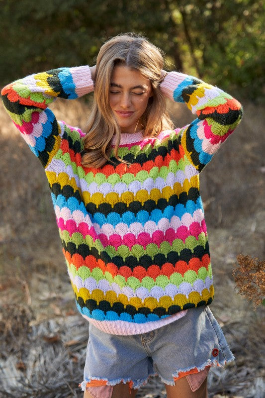J.NNA - Fish Scales Multicolor Design Knit Sweater