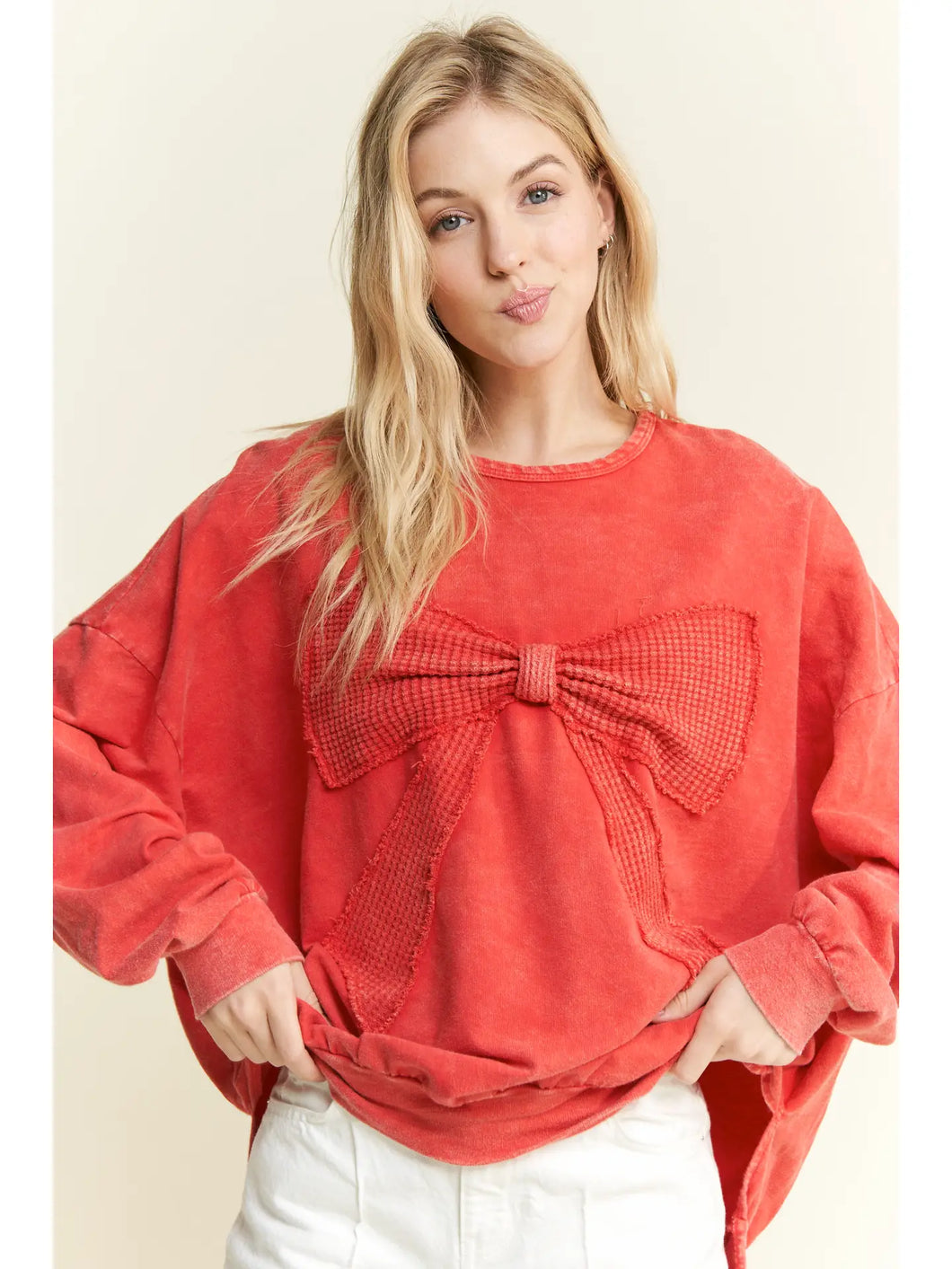 J. Her - I'm A Gift For You Waffle Ribbon Bow Terry Top