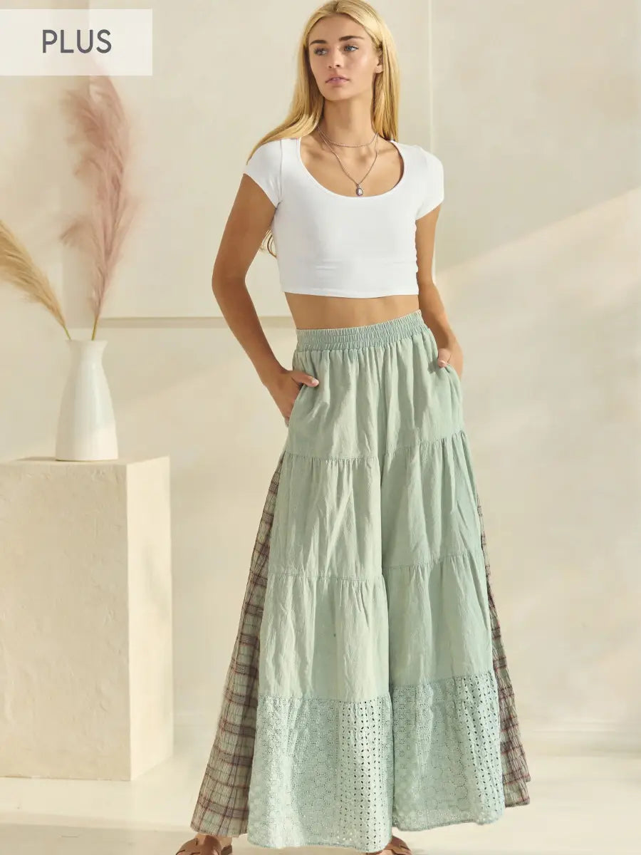 Plus Acid Washed Tired Palazzo Pants