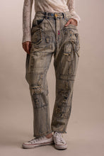 Load image into Gallery viewer, ELASTIC WAIST PATCHWORK DENIM PANTS
