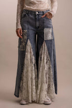 Load image into Gallery viewer, LACE MIX RUFFLE WIDELEG DENIM PANTS
