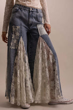 Load image into Gallery viewer, LACE MIX RUFFLE WIDELEG DENIM PANTS
