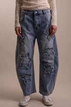 Load image into Gallery viewer, STAR PATCHWORK STUDDED BARREL DENIM PANTS ship  9-15
