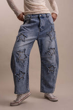 Load image into Gallery viewer, STAR PATCHWORK STUDDED BARREL DENIM PANTS ship  9-15
