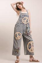 Load image into Gallery viewer, Bluevelvet - PEACE PATCHWORK EMBROIDERED ADJUSTABLE STRAP DENIM OVERALLS
