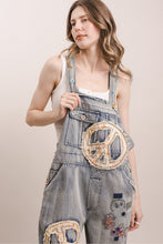 Load image into Gallery viewer, Bluevelvet - PEACE PATCHWORK EMBROIDERED ADJUSTABLE STRAP DENIM OVERALLS
