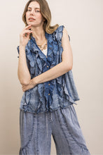 Load image into Gallery viewer, Bluevelvet - Ruffled Chambray Sleeveless Blouse
