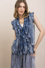 Load image into Gallery viewer, Bluevelvet - Ruffled Chambray Sleeveless Blouse
