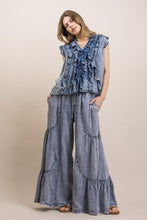 Load image into Gallery viewer, Bluevelvet - Ruffled Chambray Sleeveless Blouse
