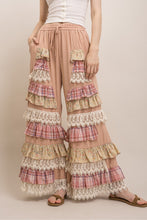 Load image into Gallery viewer, Bluevelvet - FLORAL &amp; LACE TIERED RUFFLE SOLID WIDE LEG PANTS
