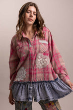 Load image into Gallery viewer, Bluevelvet - COLLARD NECK PATCHWORK LONG SLEEVE PLAID RUFFLE HEM TOP
