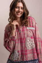 Load image into Gallery viewer, Bluevelvet - COLLARD NECK PATCHWORK LONG SLEEVE PLAID RUFFLE HEM TOP
