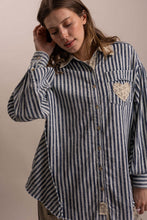 Load image into Gallery viewer, STRIPE COLLARD NECK BUTTON DOWN LONG SLEEVE TOP
