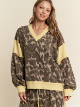 Load image into Gallery viewer, J.NNA - Dark Olive Honey Leopard Print V Neck Patchwork Sweater Top
