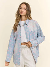 Load image into Gallery viewer, Davi &amp; Dani - Heart Print Washed Denim Button Up Shirt
