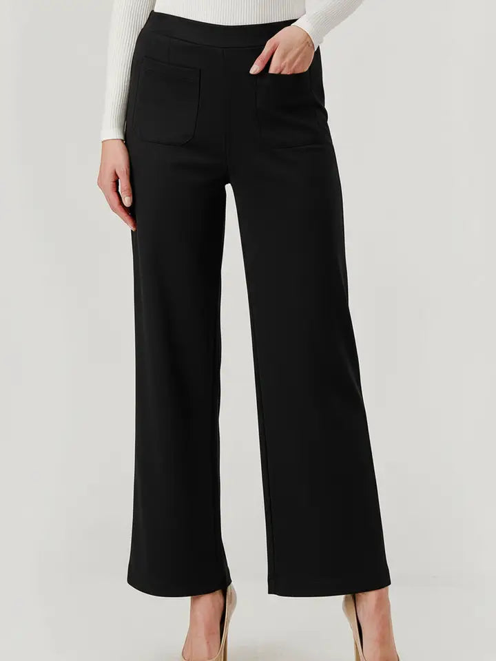 Pixi + Ivy -  Suede Feel Pull On Front Pocket Stretch Pants Black