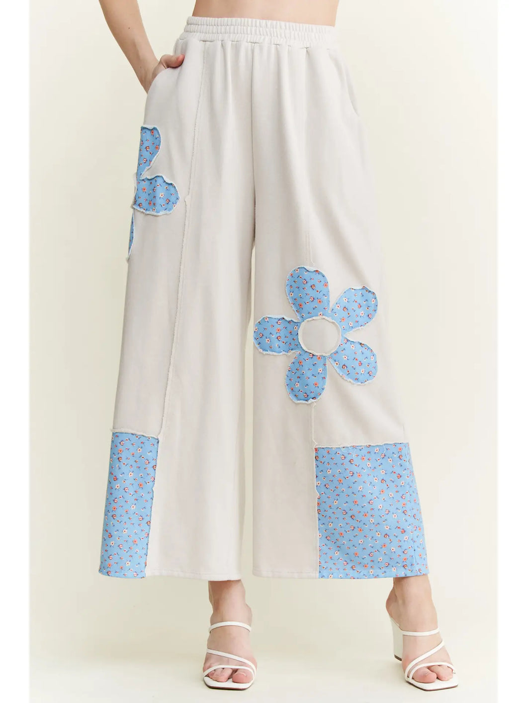 J. HER - Cotton French Terry Flower patched pants