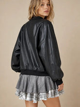 Load image into Gallery viewer, J.nna - Cropped Faux-Leather Bomber Jacket
