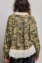 Load image into Gallery viewer, Pol - French Terry Floral Collar Lace Trim Roll-Tab Jacket

