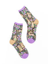 Load image into Gallery viewer, Sock Candy - Rabbit Floral Black Sheer Crew Sock
