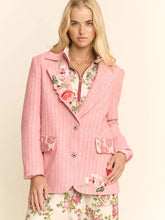 Load image into Gallery viewer, Davi &amp; Dani - Pink Harringbone Embroidered Embroidered Patch Jakcet
