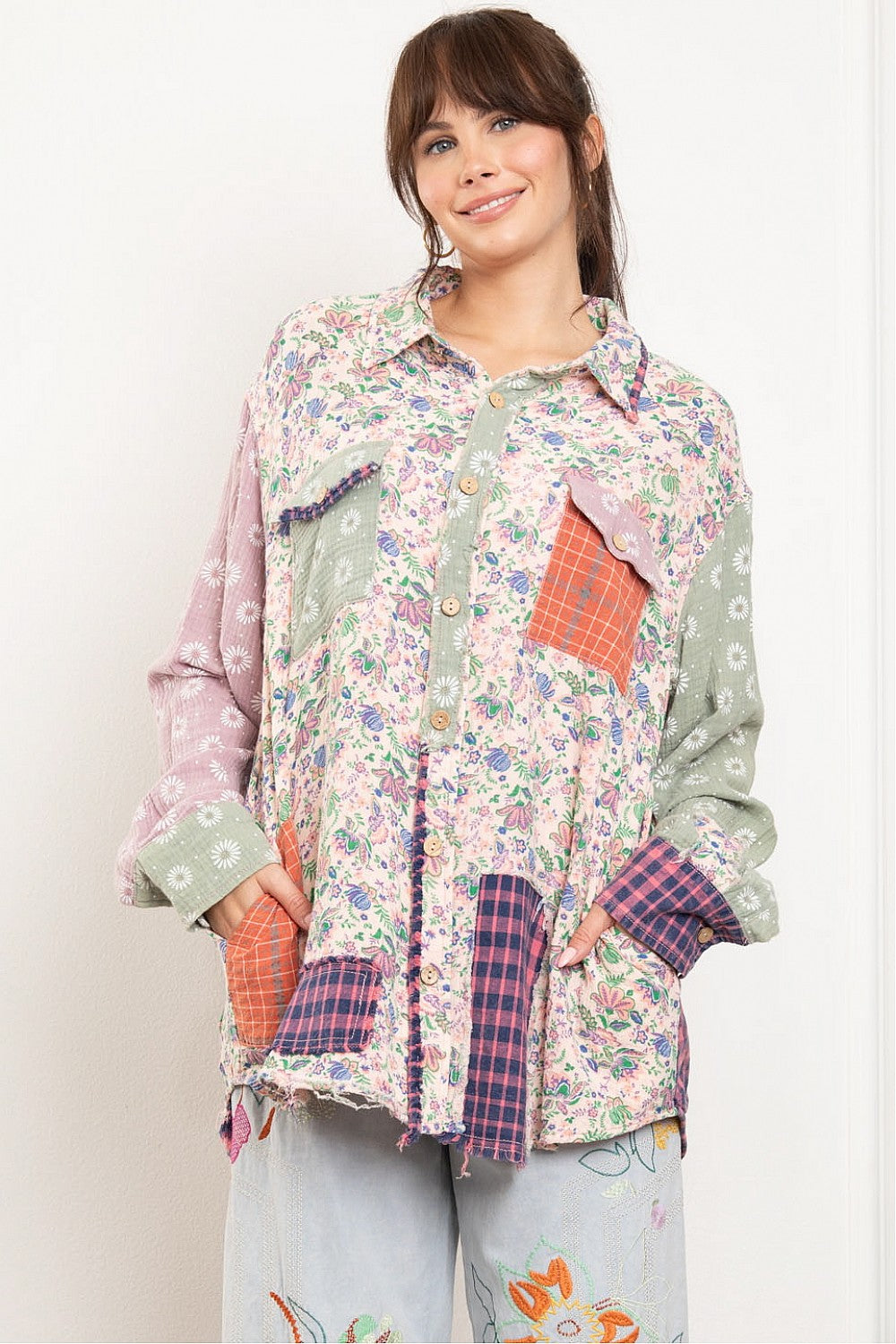 Bluevelvet - MULTI COLOR PRINTED PATCH WORK SHIRT