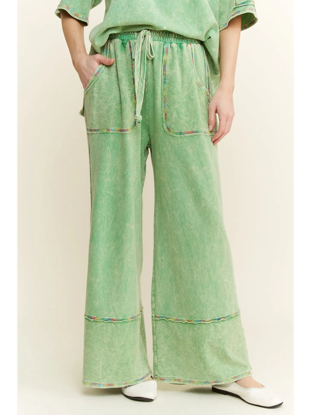 J. Her - Mineral washed Rainbow Threads Wide Leg Pants