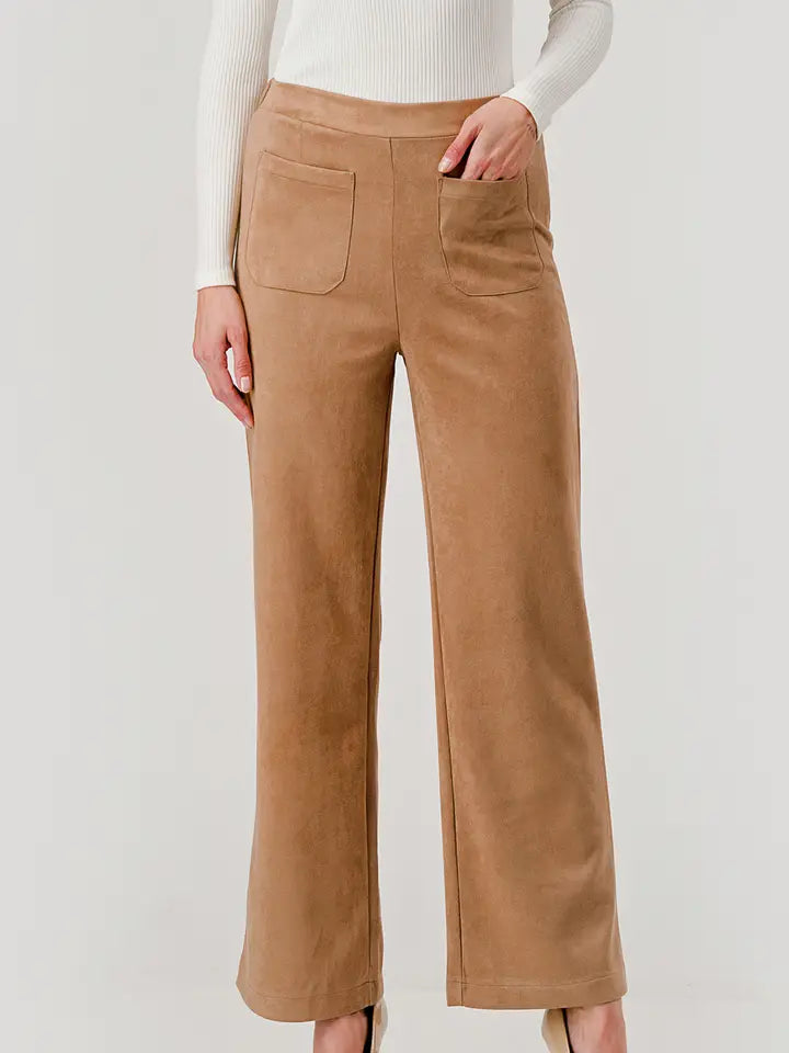 Pixi + Ivy -  Suede Feel Pull On Front Pocket Stretch Pants Camel