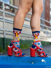 Load image into Gallery viewer, Sock Candy - Supergirl Star Shimmer Sheer Crew Sock
