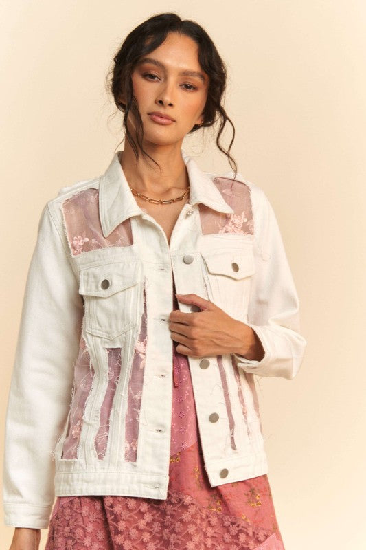 Floral Embroidered Panel Detail Denim Jacket