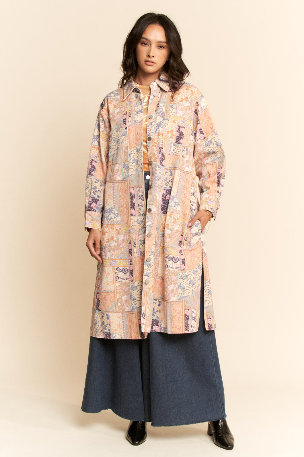 Garment Washed Long Shirt Jacket Shacket