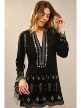 Load image into Gallery viewer, Blue B - Faux Suede Beaded Tunic Dress - Black
