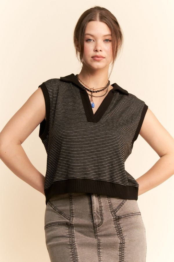 Davi & Dani - French Terry Boxy Fit Vest Knit Sleeveless Top