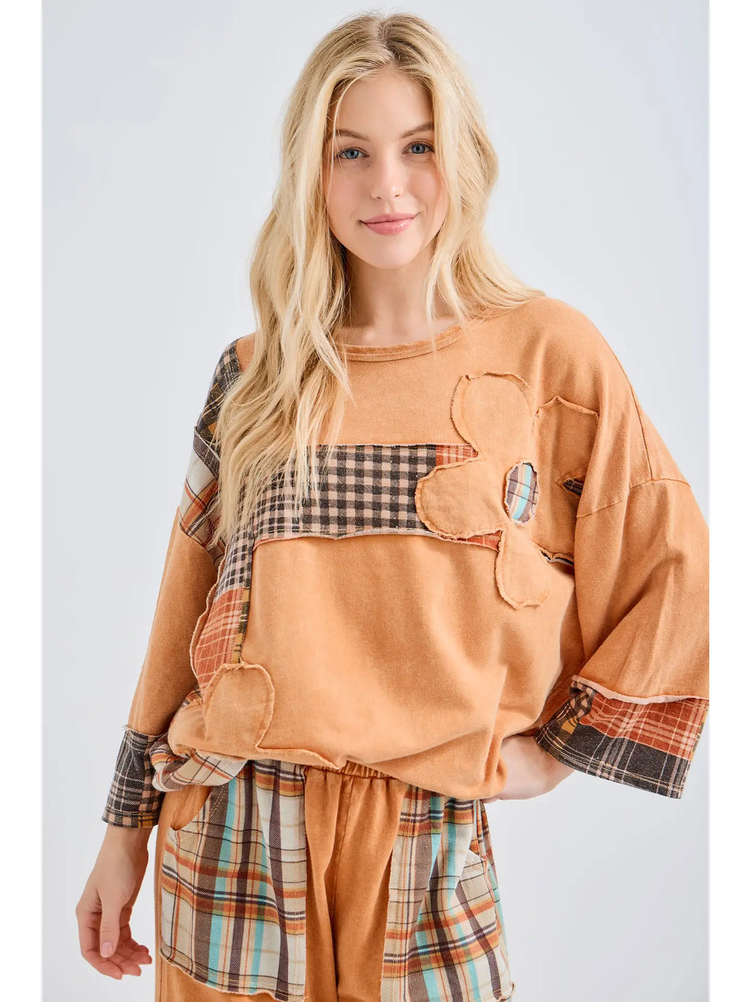 J. Her - Mineral Washed Plaid Daisy Top