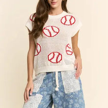 Load image into Gallery viewer, J.nna - Baseball Pattern Knit Top - Off White
