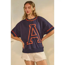Load image into Gallery viewer, Oversized Game Day Short Sleeve Sweatshirt with Bold Flocking Letter Graphic
