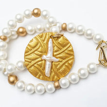 Load image into Gallery viewer, Hidden Truth Jewelry - Shell Pearl with Pearl Cross 18 inch Necklace
