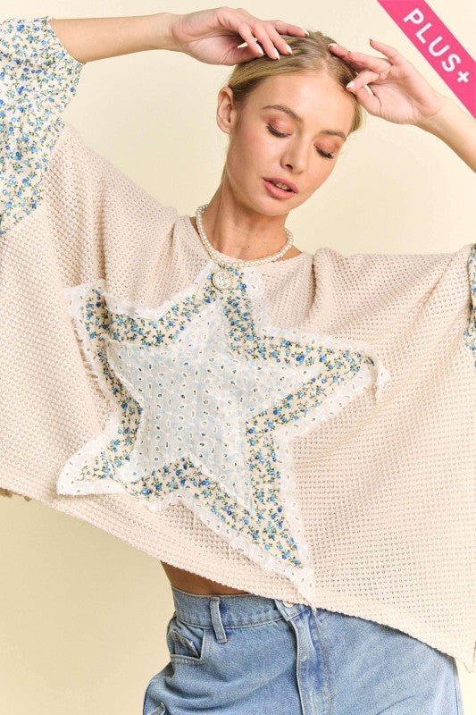 Multi Star Patchwork Ditsy Sleeve Knit Top