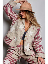 Load image into Gallery viewer, POL -Striped Sleeves Handcrafted Quilted Patchwork Woven Jacket Red
